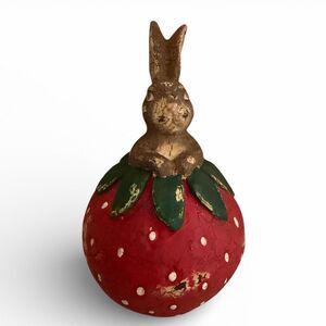 Vintage Bethany Lowe Designs Rabbit Out Of Strawberry Rare Paper Mache Figurine